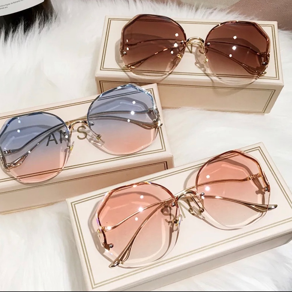 2022 Newest Women Sunglasses Rimless UV400 Brand Designer Gradient Sunglasses